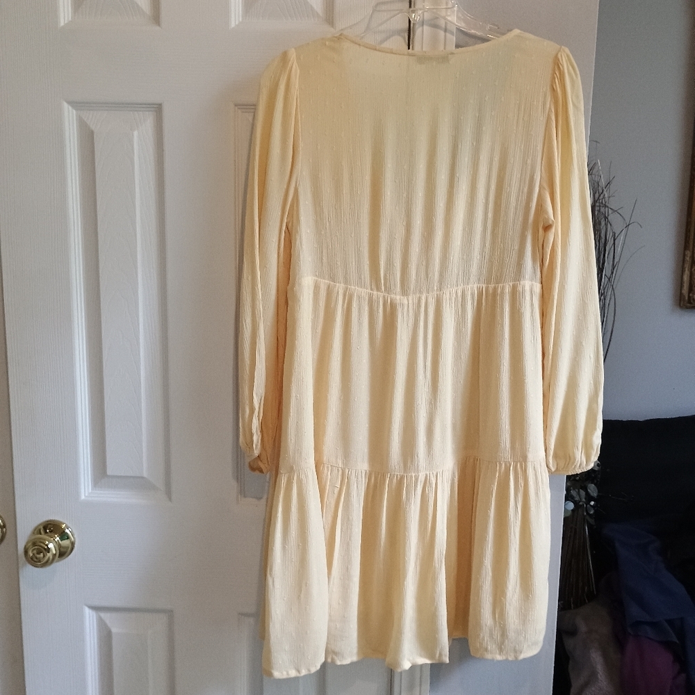 American Eagle Butter Yellow Gauze Mini‎ Dress Small Tiered Lined Boho... - Picture 7 of 11